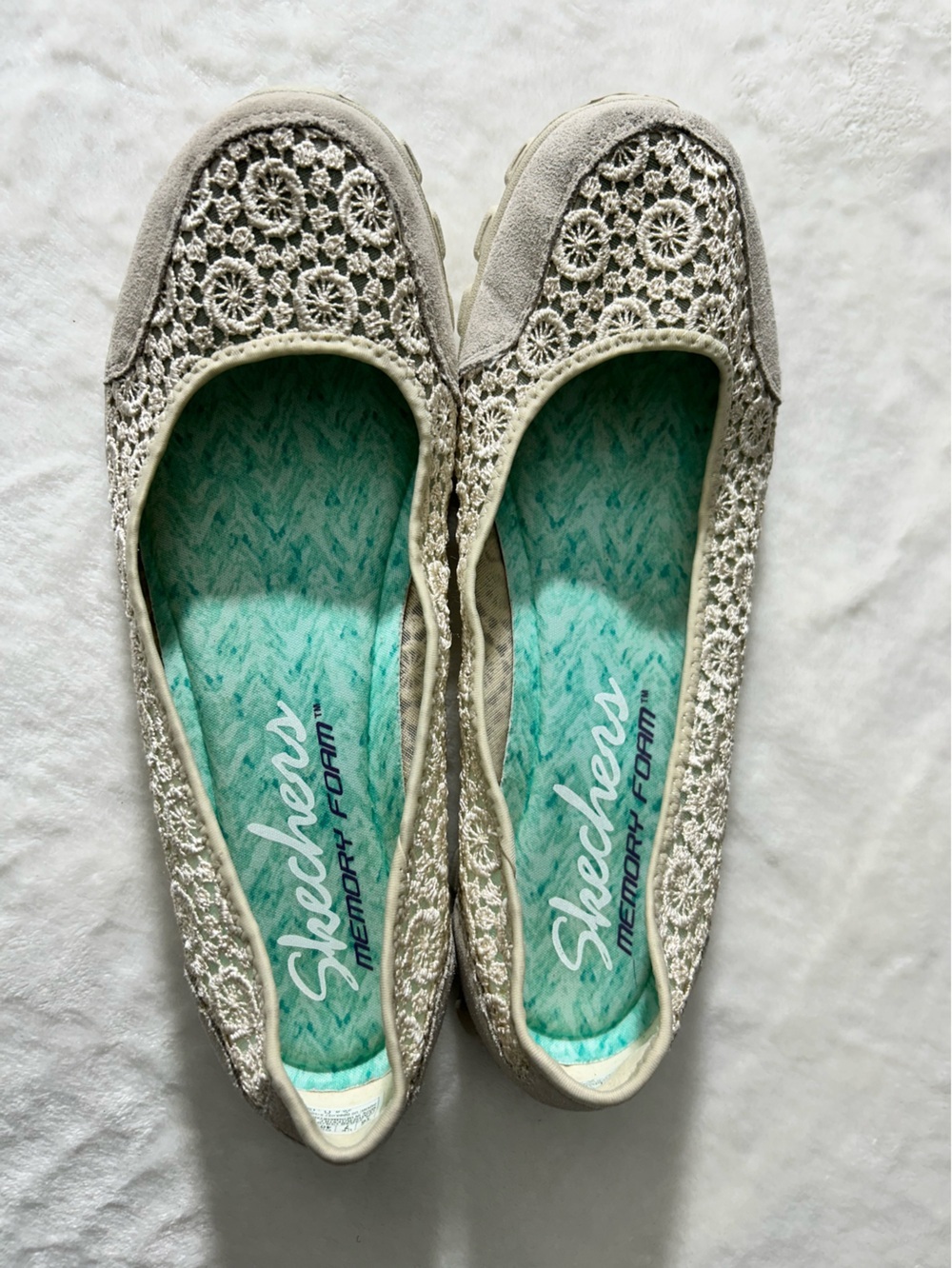 Skechers EZ Flex 2 Sweetpea Cream Lace Slip-On flats Cushioned Insole Size 10